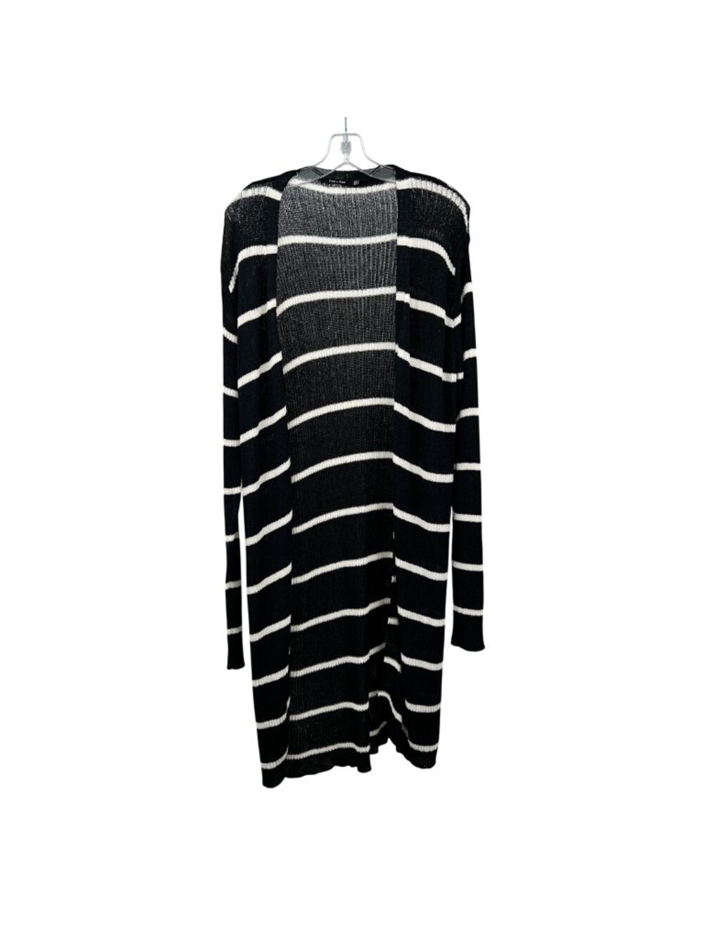 Doe & Rae Womens Open Knit Duster Cardigan Navy/White Strip Open Size 2X